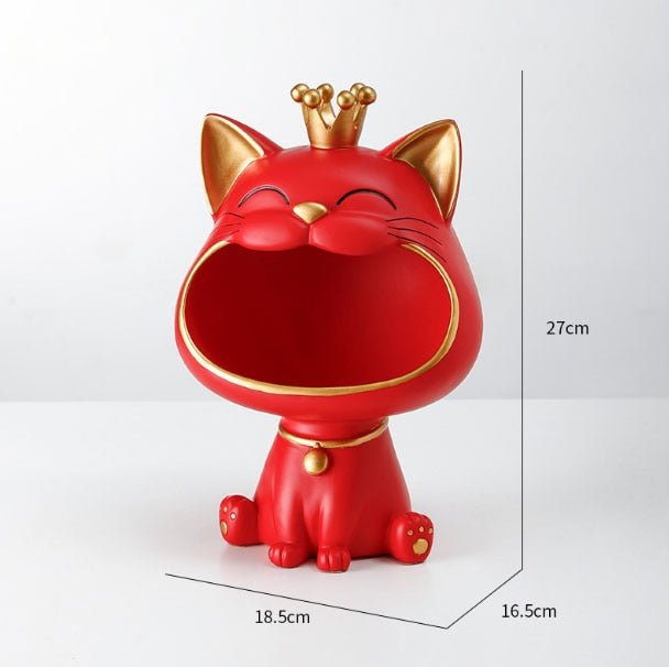 ERMAKOVA Lucky Cat Statue Sculpture Table Decoration Miniature Figurine Sundries Storage Box Modern Living Room Desk Home Decor