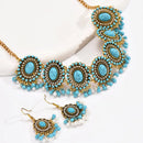 Vintage Jewelry Set Ethnic Inlaid Turquoise Stone Match Daily Outfits Party Accessories Women's Necklace Earrings Sets