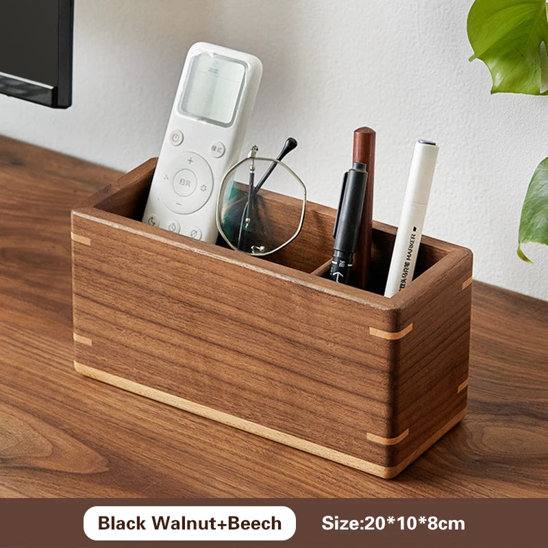 Office Home Desktop Organizer Black Walnut Ebony Wooden Storage Box Multi Compartment Remote Control Stationeries Pen Holder