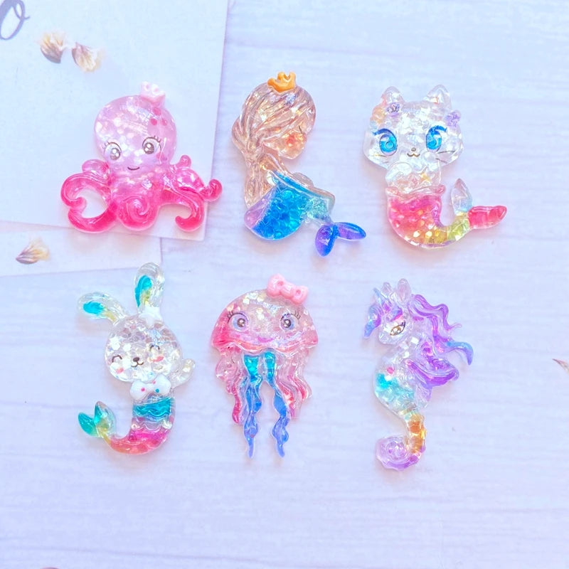 10Pcs New Mini Cute Cartoon Ocean Series Flat back Resin Cabochons Scrapbooking DIY Jewelry Craft Decoration Accessorie