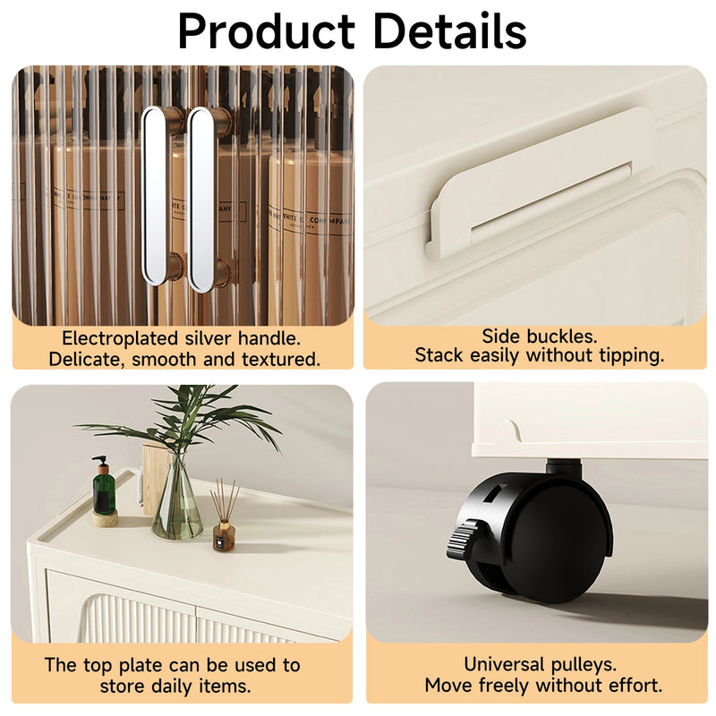 3/4-layer Stackable Storage Bins Storage Box with Lid Collapsible Storage Cabinet Organizers with Wheels for Shoes Home Office