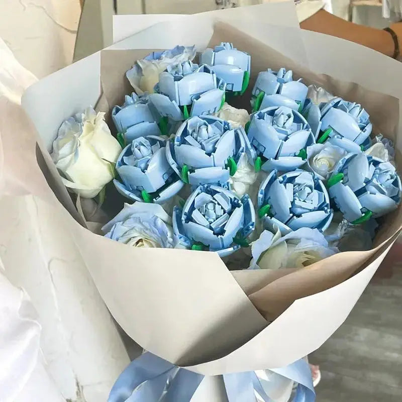 DIY Blue Roses Plants Peace and Hope Valentine's Day Gardens Building Blocks Classic Model Bricks Kids Sets Kits Toys