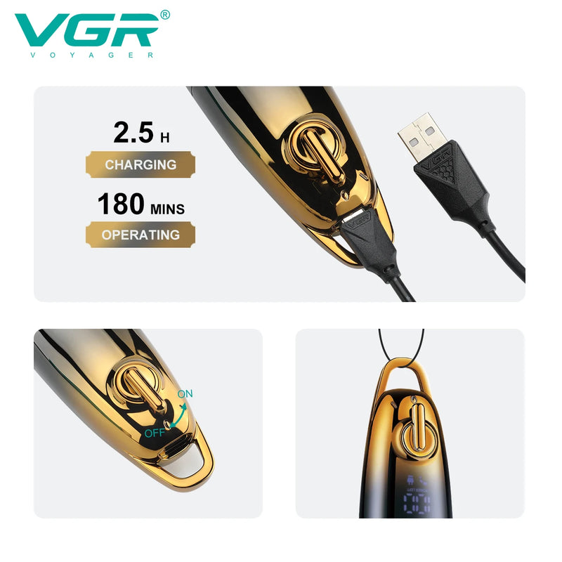 VGR Hair Cutting Machine Cordless Hair Trimmer Professional Barber Hair Clipper Digital Display Haircut Trimmer for Men V-979