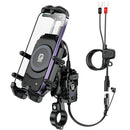 Shookproof Motorcycle Phone Mount Holder & 15W Wireless Charger 30W PD/USB-C Charging Vibration Dampener Anti-Theft Handlebar