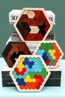 Hexagonal Wooden Puzzles Educational Toys For Children Kids Preschool Tangram Board Brain IQ Test Game Montessori Toys Gifts
