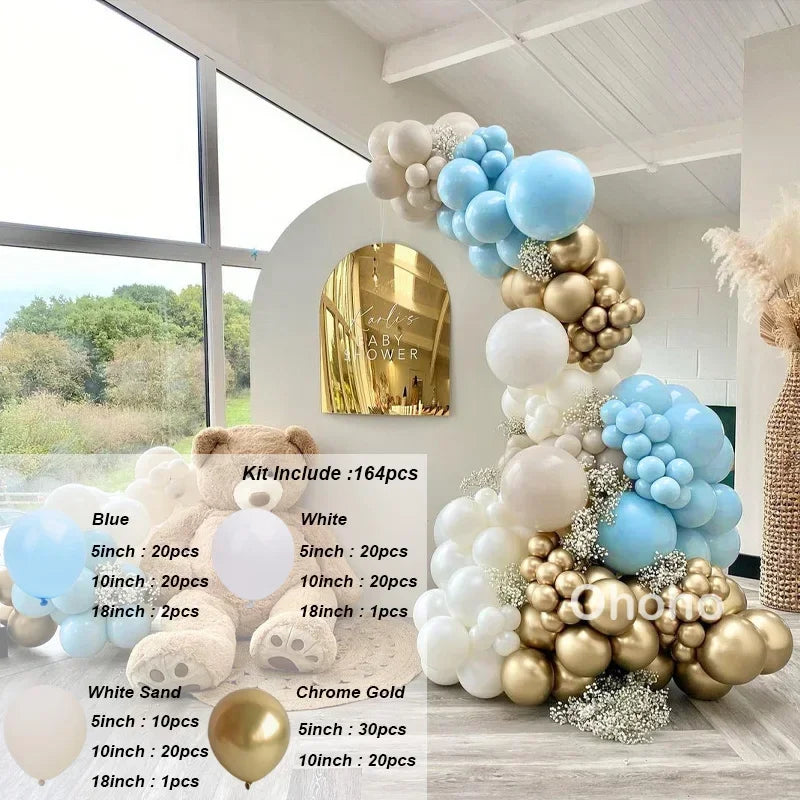 Beige Blue Balloons Garland Arch Kit Kids Boy One 1st Birthday Balloon Set Baby Shower Decoration Baptism Party Wedding