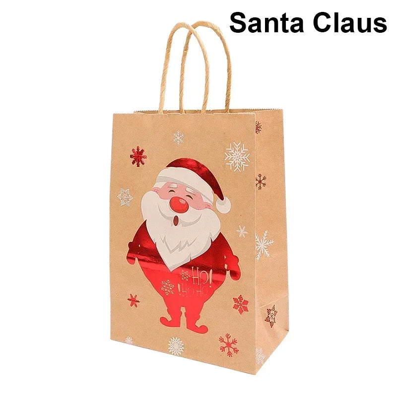 Christmas Kraft Paper Gift Bag Cartoon Santa Claus Snowman Candy Bags Packaging Pouches Party Home Decoration Supplies Wholesale