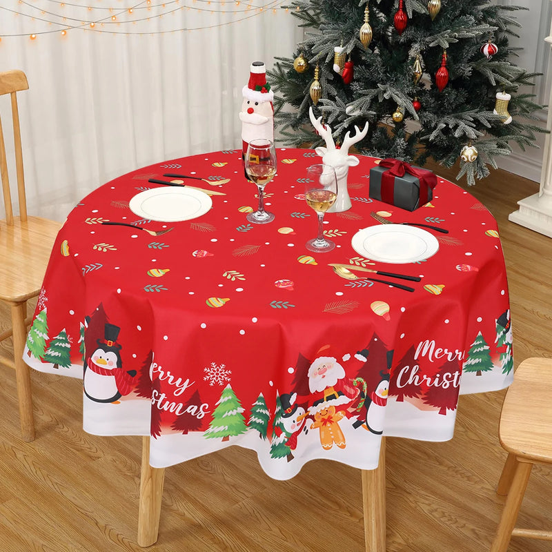 Christmas Round Tablecloth Santa Claus Snowman Table Cloth Merry Christmas Decorations for Home 2024 Xmas Navidad New Year Decor