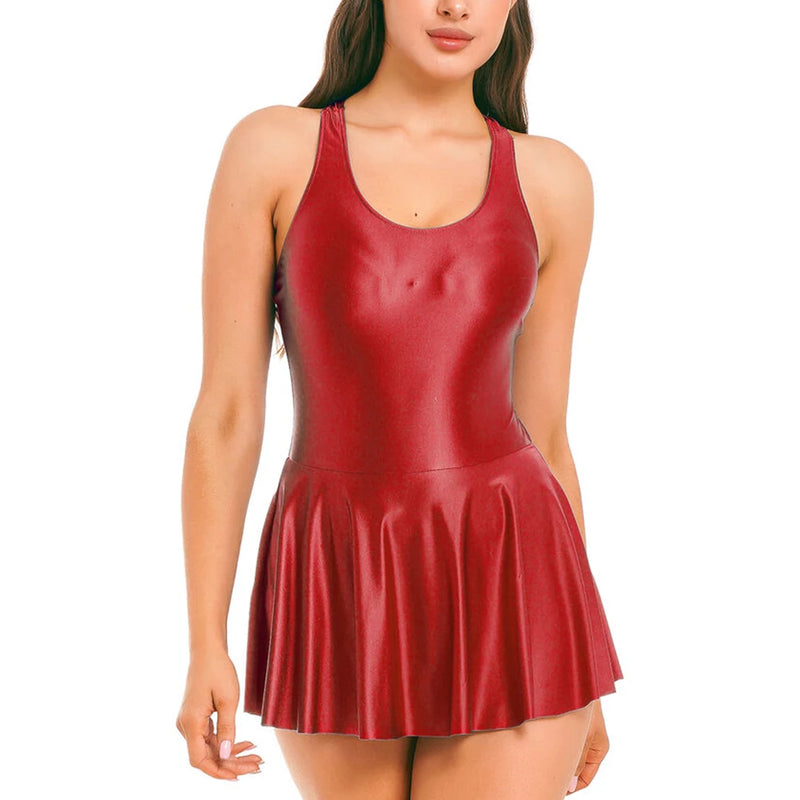 Womens Dresses Tank Dress Glossy Stretchy Sleeveless Solid Color Athletic Tennis Dress Nightwear Porno Clubwear Exotic Dresses