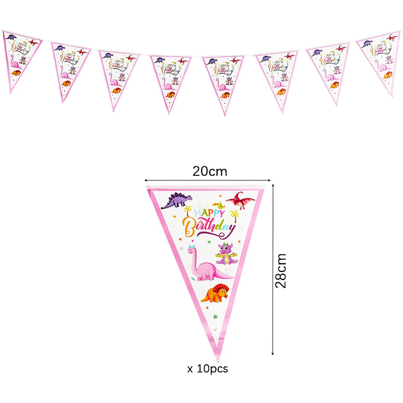 Cartoon Pink Dinosaur Birthday Party Decorations Disposable Tableware Plate Cup 3D Dinosaur Balloon for Girls Baby Toys Supplies