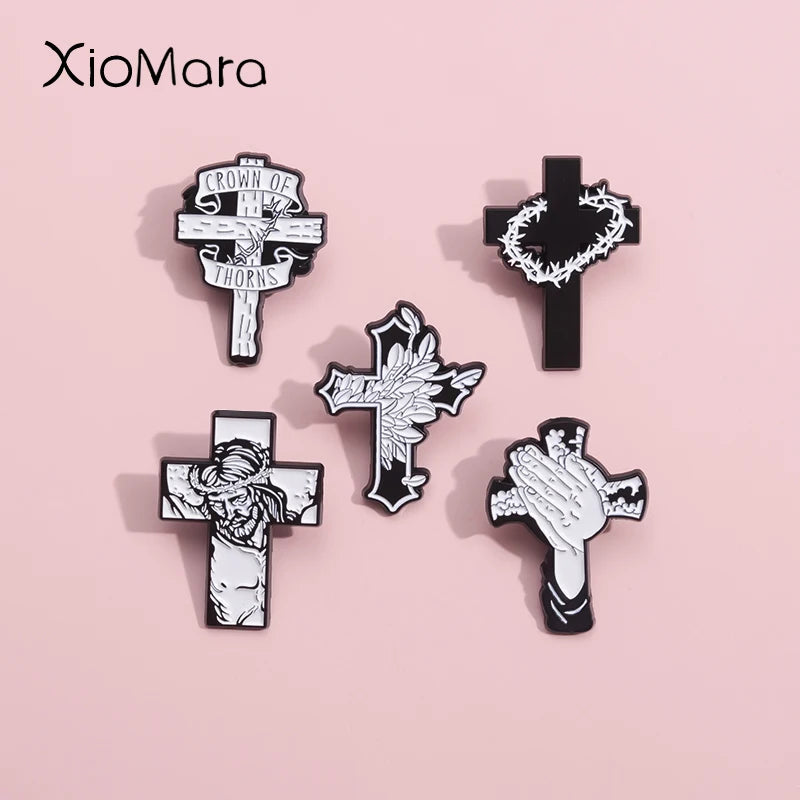 Crown Of Thorns Enamel Pin Custom Jesus Cross Religious Belief Brooches Lapel Badges Christianity Easter Jewelry Gift For Friend