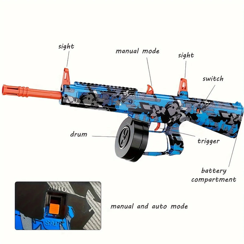 Gel Ball Blaster With Big Drum, Manual & Automatic Burst Dual Mode With Linked Effects, More powerful,For Shooting Team Game
