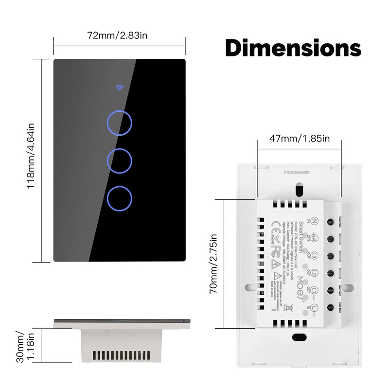 MOES Tuya ZigBee SmartLight Switch Touch Glass Panel Fireproof Neutral Wire Required Remote Control Work With Alexa Google Home