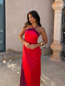 The Meridian Line | Colour-Block Halter Maxi Dress