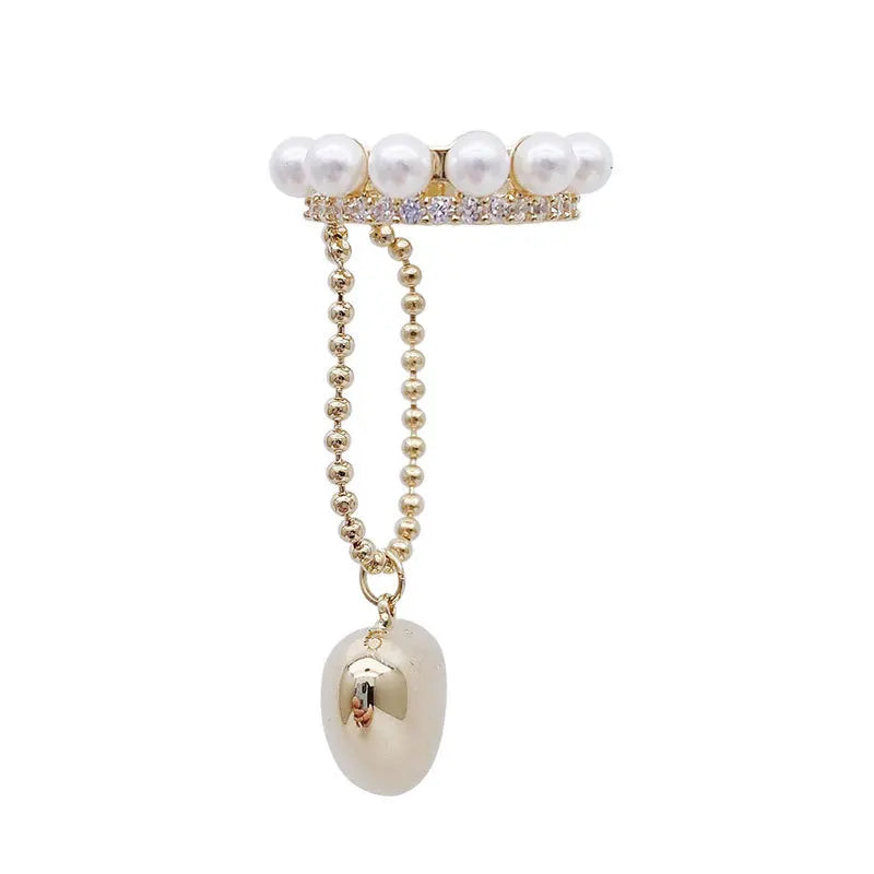 Gold Color Heart Rhinestone Tassel Non-Piercing Cuff Ear Clip Earring For Women Elegant Femme Fake Cartilage Piercing Jewelry