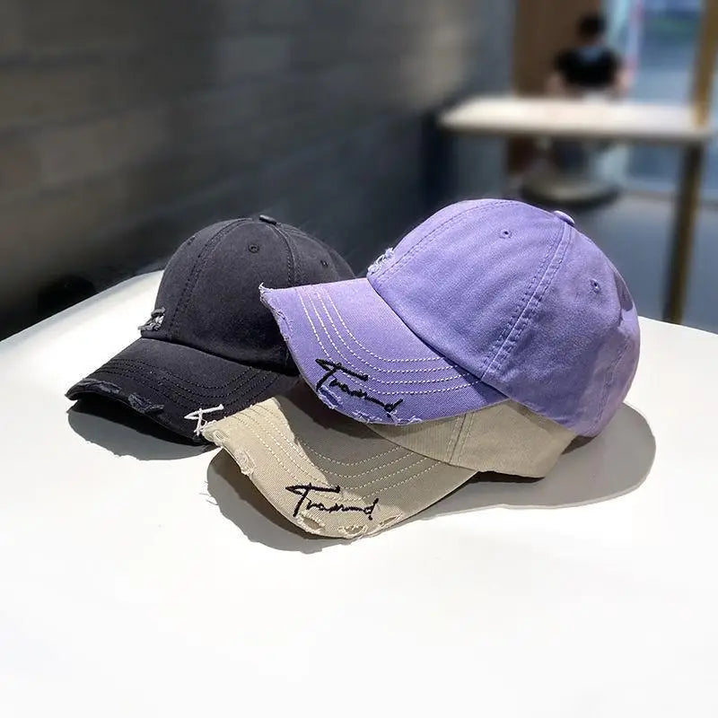 Purple Pleated Baseball cap New 2023 Flat Tongue Hat Small Face Wide brim Versatile Sunscreen Baseball cap for Men and Women