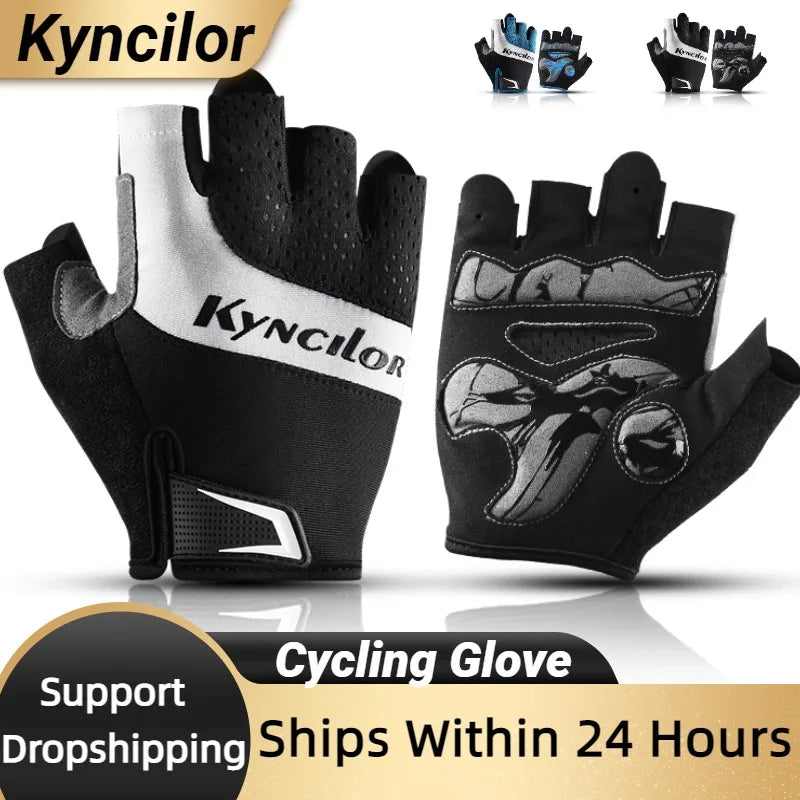 Half Finger Sports Cycling Gloves Breathable Sweat Non-Slip Wear MTB Gloves Fitness Gym Riding Motorcycle Gloves Men Black