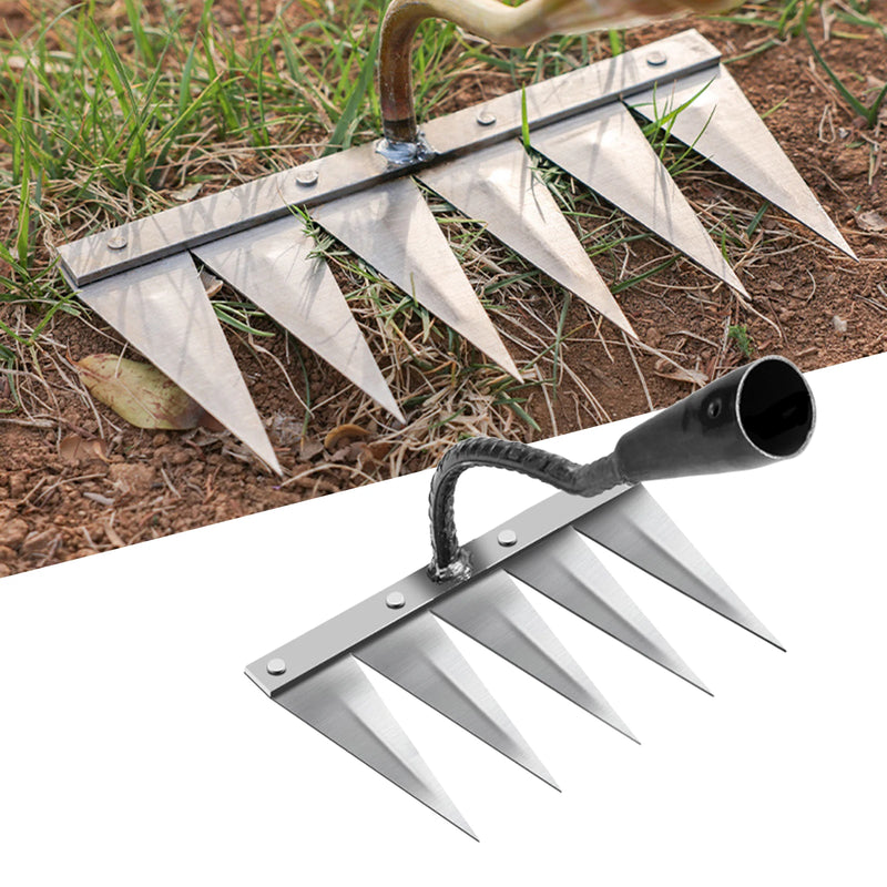 4/5/6/7-Tooth Dethatcher Rake Metal Yard Rake Weeding Hoe Rake Weeding Scarifier Artifact Agricultural Tools Garden Cultivator