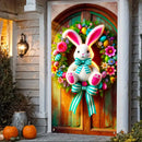 Easter Door Cover Decoration Plush Rabbit Wreath Easter Egg Coloured Ribbon Background Indoor Outdoor Porch Banner Party Supply