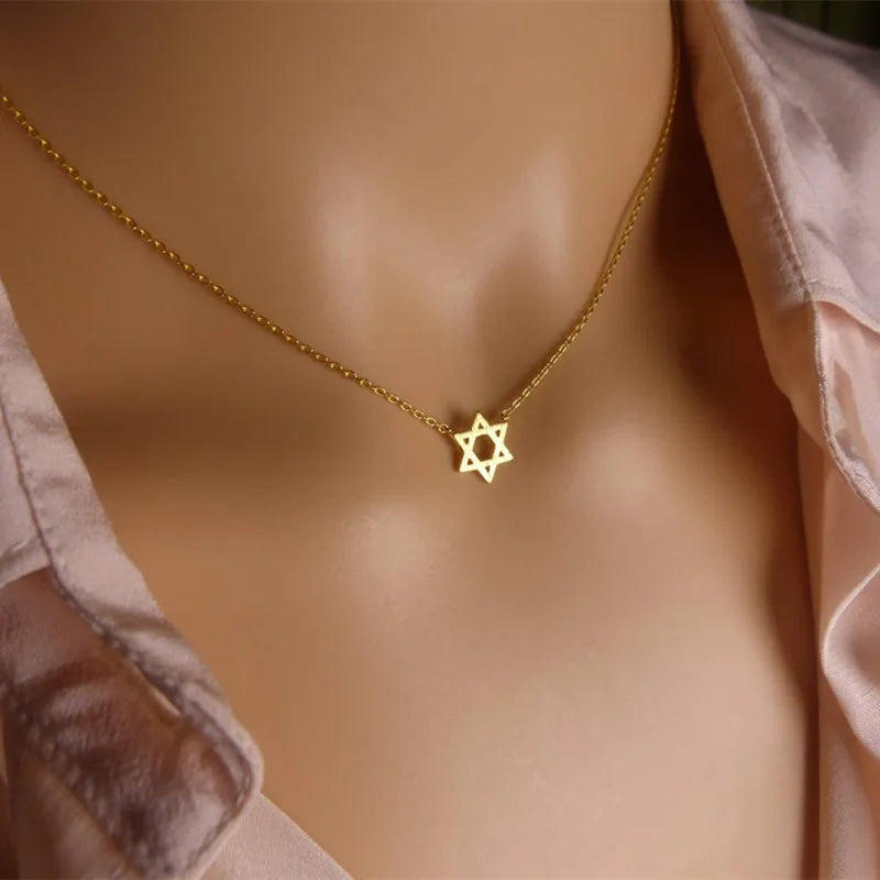 Retro Jewish Jewelry Star of David Pendant Necklace for Women Chain Stainless Steel Israel Emblem Talisman Seal of Solomon Sign