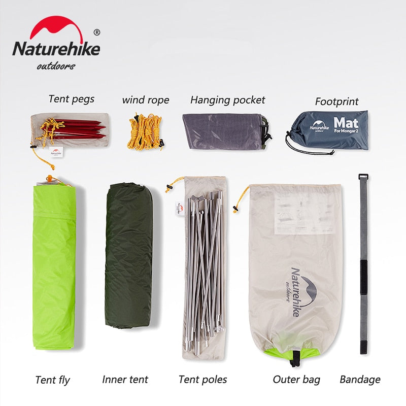 Naturehike Camping Tent 2 Person Mongar Ultralight Tent Outdoor Travel Tent Double Layer Waterproof Tent 3 Season Portable Tent