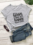 Horses Make Me Happy Bedrucktes New Arrival Damen Lustiges Freizeit-T-Shirt aus 100% Baumwolle, Farm-Shirts, Cowgirl-Tees, Country-Shirt