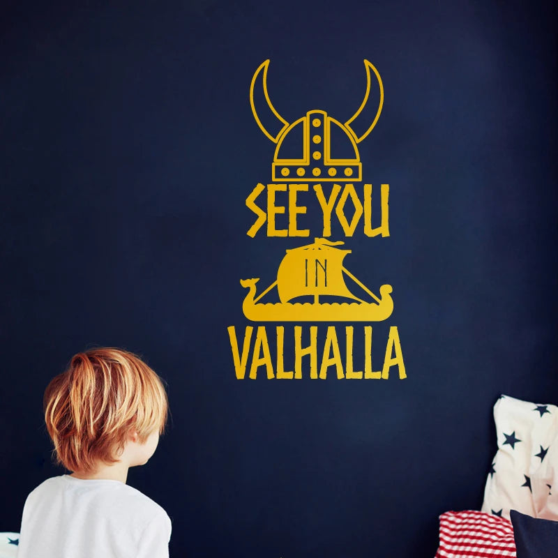 See You In Valhalla Viking Warrior Decal Sticker Car Window Decor , Helmet Norse Nordic Dragon Ship Laptop Decals Decoration