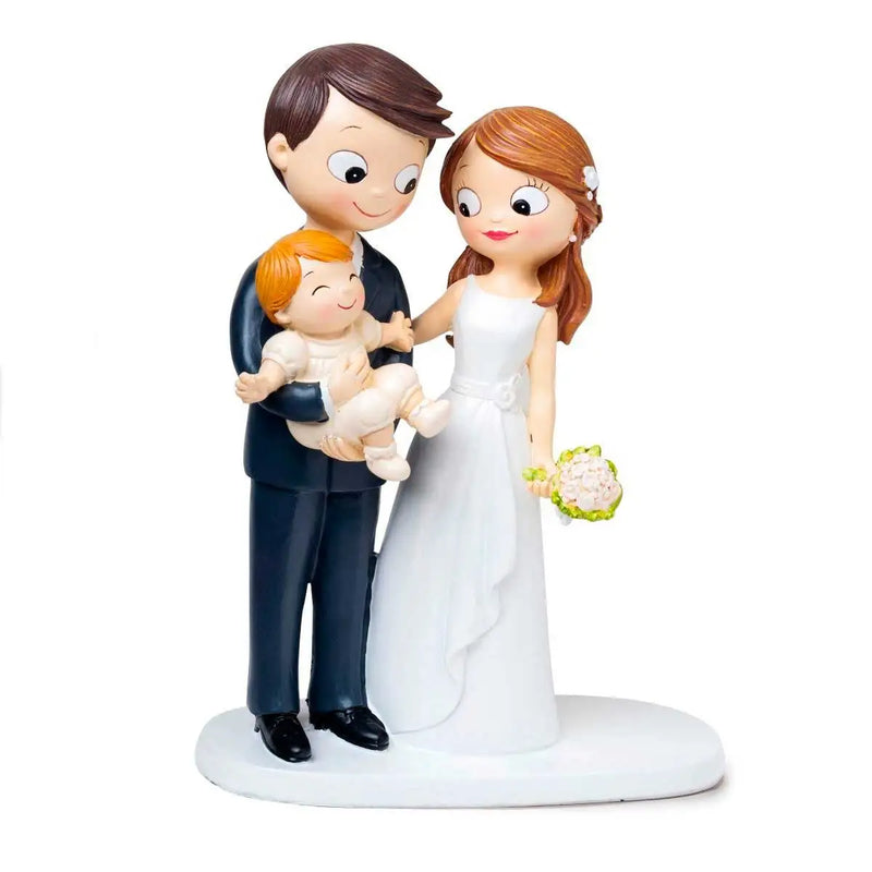 Pastel figure for boyfriends, with boy, girl or baby. Wedding celebration souvenir decorate the wedding cake or give away. 21 cm.