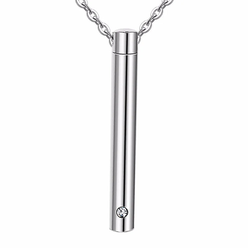 Unisex 3 Tone Stainless Steel Jewelry Cylinder Crystal Memorial Urn Pendant Slide Screw Opens Cremation Necklace Ash Case Holder