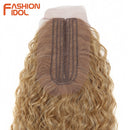 Synthetic Fake Hair Extensions Afro Kinky Curly Hair Bundles With Closure Ombre Golden 30 inch Soft Super Long Wave Hair Weave
