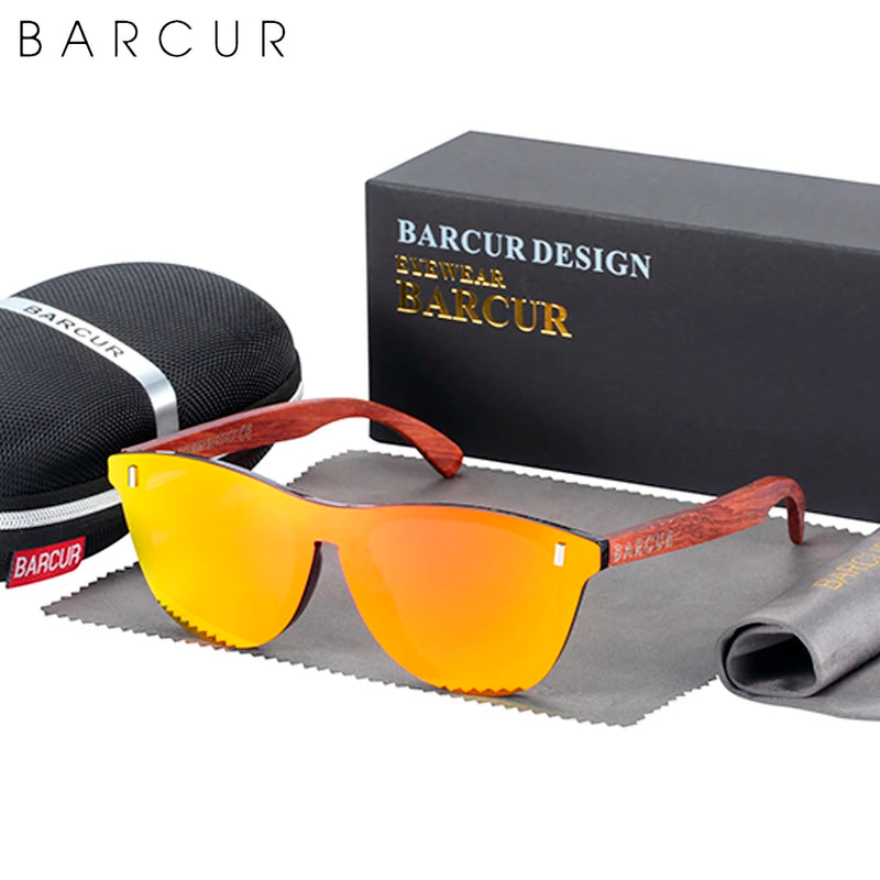 BARCUR Brand Design Natural Wood Temple Sun Glasses Men Polarized Women Fashion Sunglasses Mirror Shades UV400