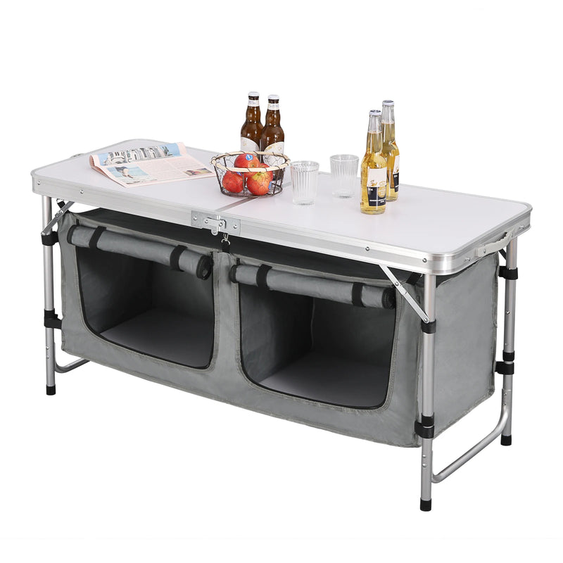 WOLTU Folding Picnic Table Aluminum Suitcase Table with Storage Bag Cupboards Height-Adjustable Camping Table for Garden BBQ