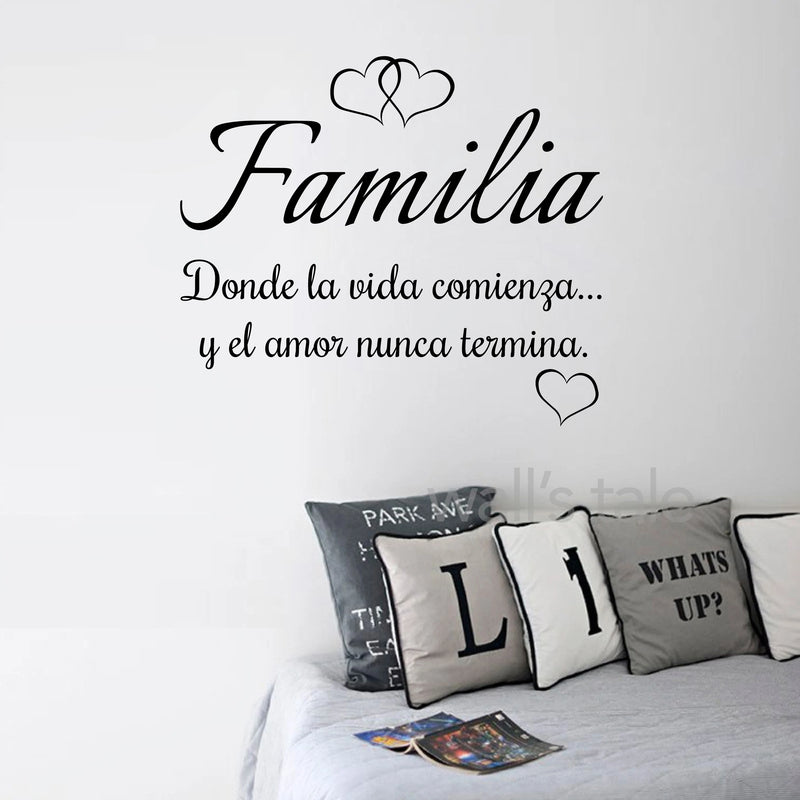 Spanish Familia Quote Wall Decals Donde la vida comienza y el amor nunca termina Vinyl Sticker Home Decoration Mural Wall Decal