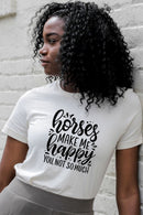 Horses Make Me Happy Bedrucktes New Arrival Damen Lustiges Freizeit-T-Shirt aus 100% Baumwolle, Farm-Shirts, Cowgirl-Tees, Country-Shirt