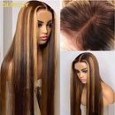 13x6 HD Highlight Glueless Perücke Echthaar Sofort tragbar für Frauen 30 32 Zoll Glatt Honigblond Lace Front Perücken im Angebot