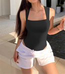 The Muse | Square Collar Sleeveless Bodysuit for Women (High-Waist)