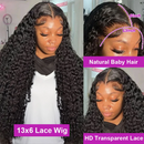 13x6 HD-Spitzenperücke, gebleichte Haarknoten, Deep Wave Echthaarperücken, 24 Zoll, 200 % Dichte, glueless Deep Wave Lace Front Perücken für Frauen