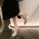 2024 Damen Sandalen Sexy Kristall Gladiator Sandalen Knöchelriemen High Heels Hohl Out Party Schuhe Geschlossene Spitze Stiletto Damen Pumps