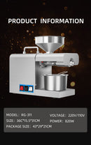 220V/110V Leinsamen-Olivenkern-Edelstahl-intelligente Temperaturkontrolle-Ölpresse RG-311/RG-312 Heiß- und Kaltölpresse