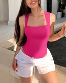 The Muse | Square Collar Sleeveless Bodysuit for Women (High-Waist)