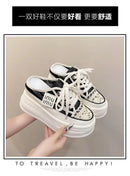 9.5cm Increasing Height Women Slippers 2024New Summer Autumn Canvas Mules Shoes Ladies Round Toe High Wedge Platform Slides Shoe