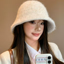 Autumn Winter Wool Bucket Hat Thicken Warm Simple Fashion Dome Wool Caps Panama Hats Bonnet for Women Solid Warm Bucket Hats