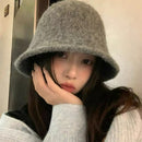 Autumn Winter Wool Bucket Hat Thicken Warm Simple Fashion Dome Wool Caps Panama Hats Bonnet for Women Solid Warm Bucket Hats