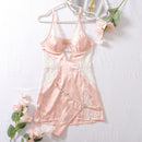Ellolace Sexy Deep-V Neck Satin Dress Sexy Lingerie Lace Patchwork Split Sissy Night Dress Women Slip Dress Silk Nightwear