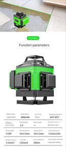 16/12 Linien 4D Laser-Wasserwaage grüne Linie selbstnivellierend 360 horizontal und vertikal Super leistungsstarkes Laser-Nivelliergerät grüner Laserstrahl Laser-Wasserwaage