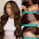 13x4 Braune Lace Front Echthaarperücken vorgezupft mit Babyhaar Schokoladenfarbene Knochenglatte Echthaar Lace Frontal Perücken