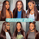 13x4 Braune Lace Front Echthaarperücken vorgezupft mit Babyhaar Schokoladenfarbene Knochenglatte Echthaar Lace Frontal Perücken