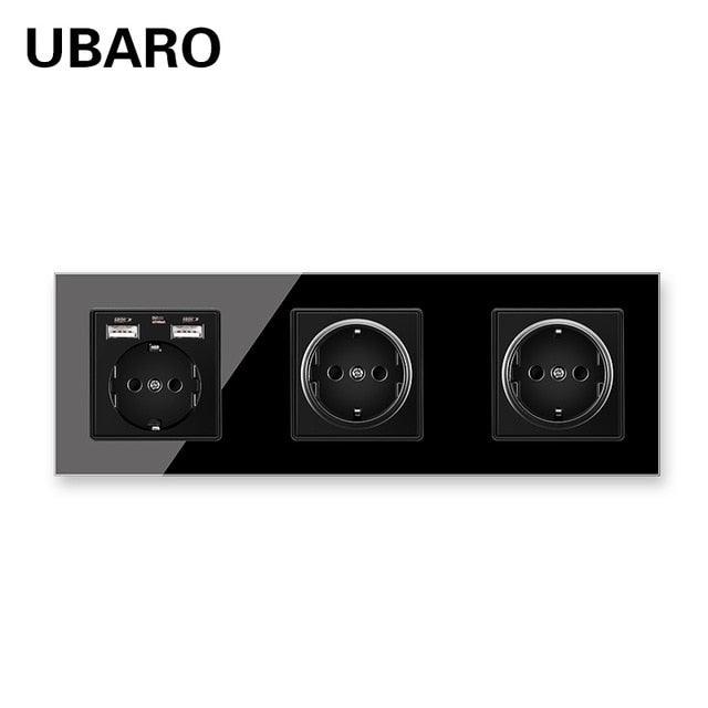 UBARO German Standard 16A Crystal Glass Panel Wall Socket Power Steckdose Stopcontact Plug Sockets Home Outlet AC100-250V