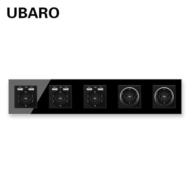 UBARO German Standard 16A Crystal Glass Panel Wall Socket Power Steckdose Stopcontact Plug Sockets Home Outlet AC100-250V