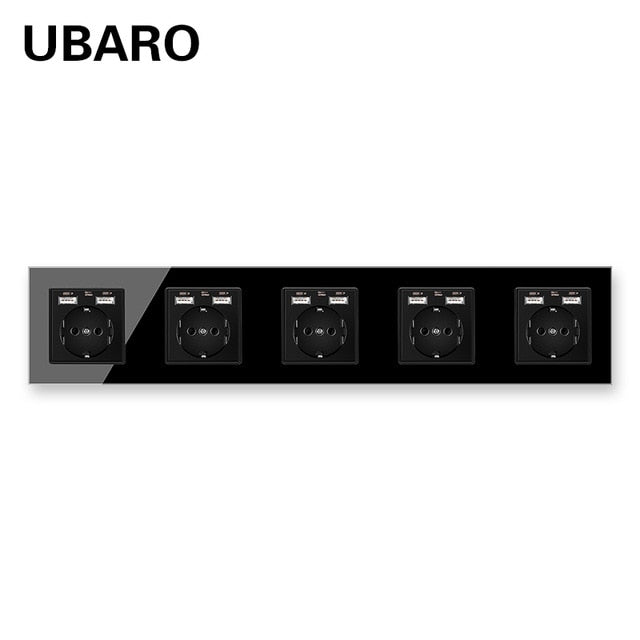 UBARO German Standard 16A Crystal Glass Panel Wall Socket Power Steckdose Stopcontact Plug Sockets Home Outlet AC100-250V